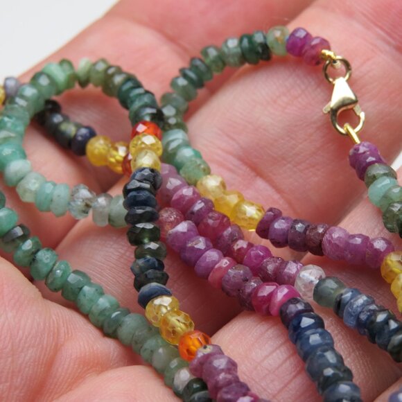 14k Gold Sapphire Ruby Emerald Necklace - Picture 2 of 6